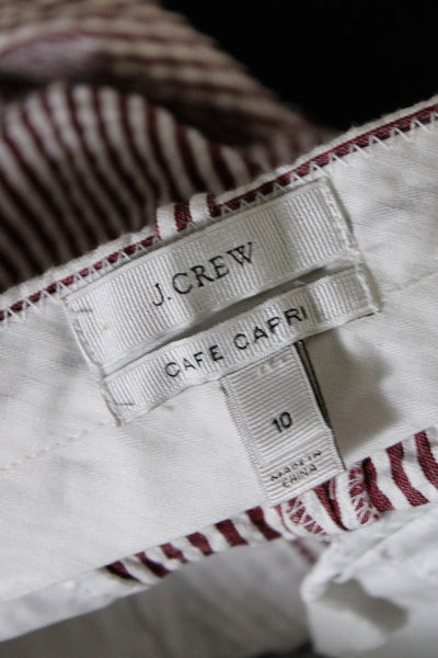 J Crew Womens Seersucker Cafe Capri Pants Brown White Cotton Size 10