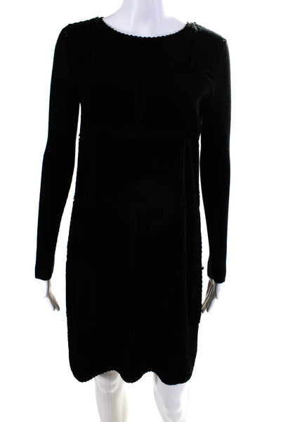 Carole Little Women's Faux Suede Lace Trim Long Sleeve Shift Dress Black Size PS