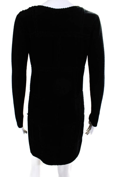 Carole Little Women's Faux Suede Lace Trim Long Sleeve Shift Dress Black Size PS