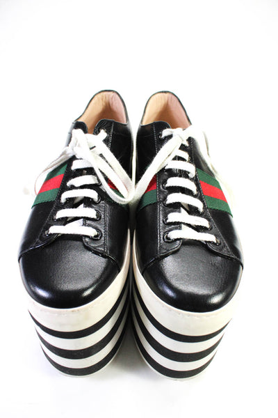 Gucci Womens Black Striped Wed Print Lace Up Peggy Platform Sneakers Shoes Size