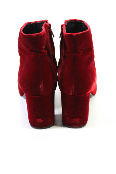 Saint Laurent Womens Red Velour Blocked Heels Ankle Boots Shoes Size 8.5