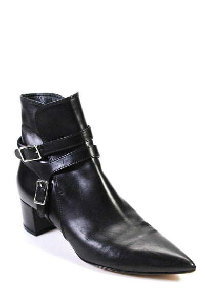 Gianvito Rossi Womens Black Leather Pointed Toe Buckle Ankle Boots Shoes Size 10