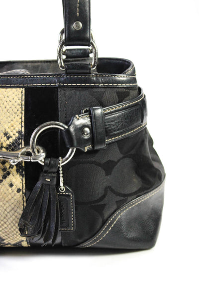 Coach Womens Monogram Textured Zipped Clasp Tote Shoulder Handbag Black