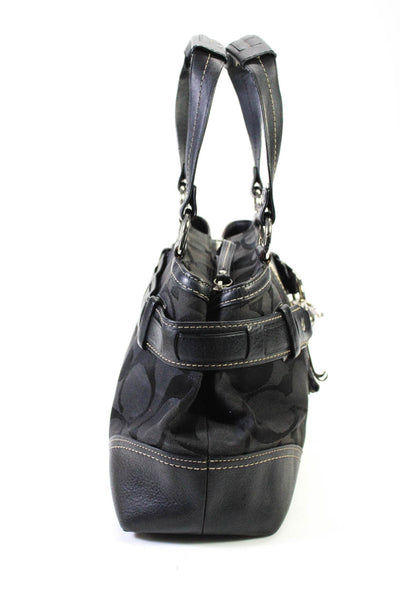 Coach Womens Monogram Textured Zipped Clasp Tote Shoulder Handbag Black