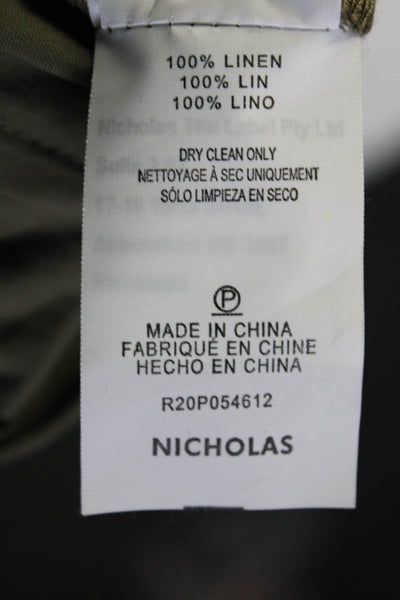 Nicholas Womens Linen Buttoned Collared Short Sleeve Jumpsuit Green Size 10