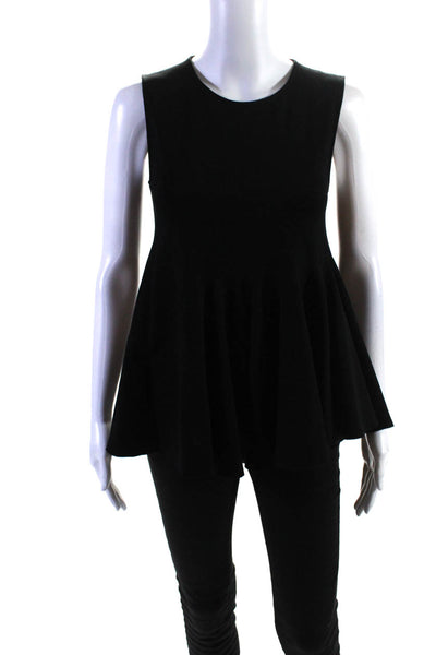 Lisa Perry Womens Sleeveless Back Zipped Ruffled Peplum Blouse Top Black Size 4