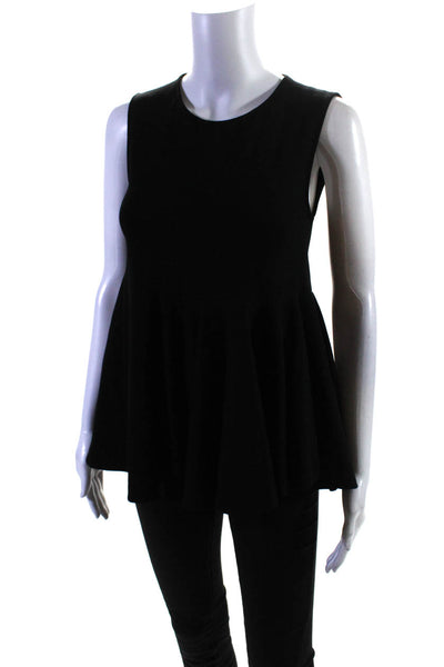 Lisa Perry Womens Sleeveless Back Zipped Ruffled Peplum Blouse Top Black Size 4