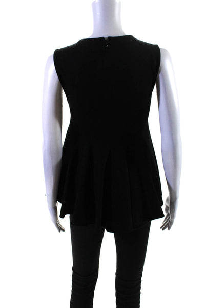 Lisa Perry Womens Sleeveless Back Zipped Ruffled Peplum Blouse Top Black Size 4