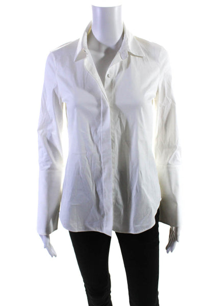 Lafayette 148 New York Womens Cotton Buttoned Bell Long Sleeve Top White Size 0