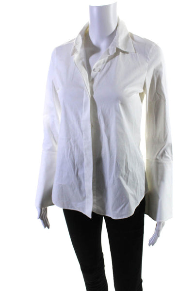 Lafayette 148 New York Womens Cotton Buttoned Bell Long Sleeve Top White Size 0