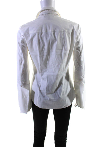 Lafayette 148 New York Womens Cotton Buttoned Bell Long Sleeve Top White Size 0