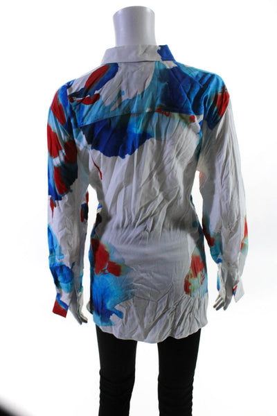 Bagutta Womens Satin Abstract Printed Collared Tie Back Blouse Top White Size XS