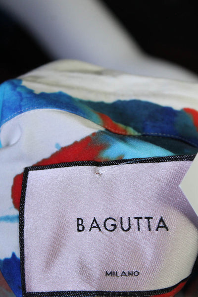 Bagutta Womens Satin Abstract Printed Collared Tie Back Blouse Top White Size XS