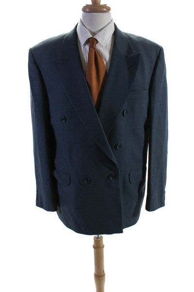 Claude Chirae Mens Notched Collar Double Breasted Blazer Jacket Blue Size 42R