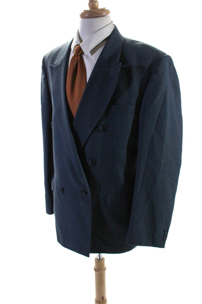 Claude Chirae Mens Notched Collar Double Breasted Blazer Jacket Blue Size 42R