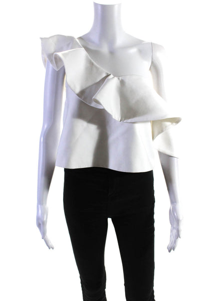 Keepsake Womens Cotton Woven V-Neck Sleeveless Ruffled Blouse Top White Size XS