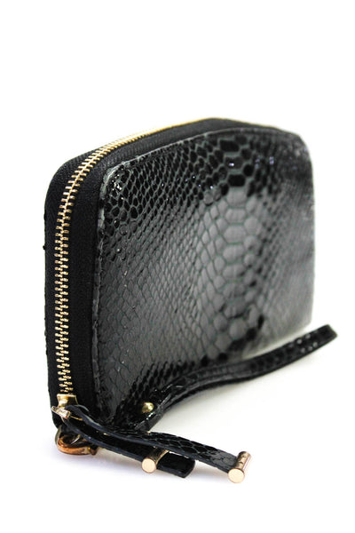 Stuart Weitzman Women's Patent Leather Snakeskin Print Wristlet Wallet Black