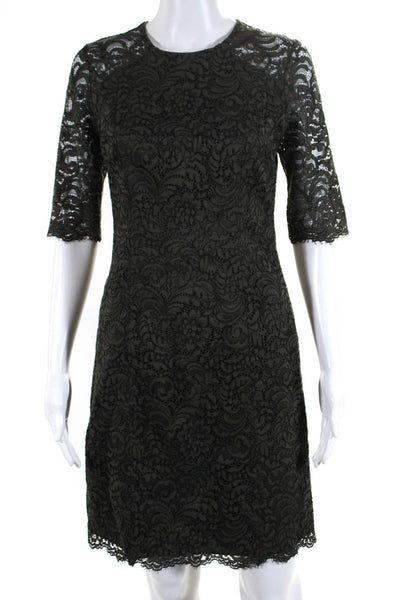 Shoshanna Womens Lace Half Sleeved Round Neck A Line Dress Olive Green Size 4