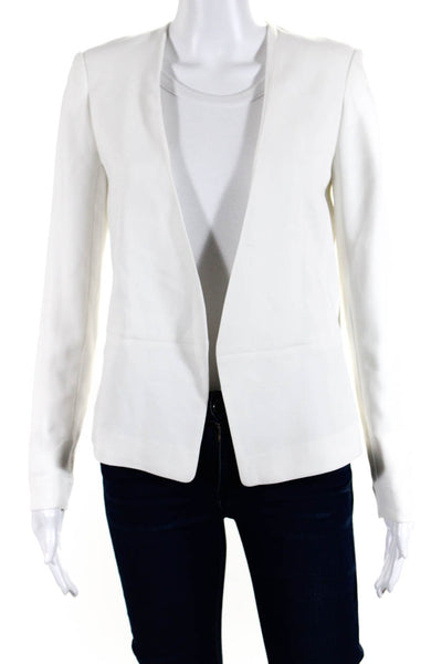 Club Monaco Womens Tied Pleat Back Open Front Long Sleeved Blazer White Size 00