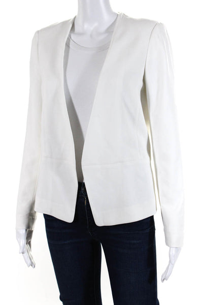 Club Monaco Womens Tied Pleat Back Open Front Long Sleeved Blazer White Size 00