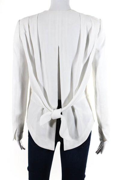 Club Monaco Womens Tied Pleat Back Open Front Long Sleeved Blazer White Size 00