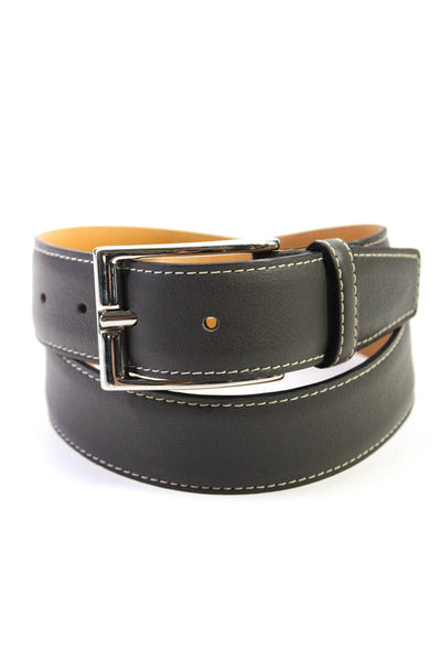 Leone Braconi Mens Medium Width Classic Leather Belt Dark Taupe Size 30