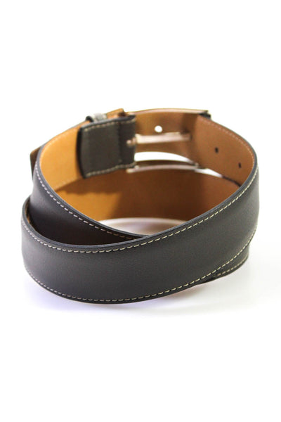 Leone Braconi Mens Medium Width Classic Leather Belt Dark Taupe Size 30
