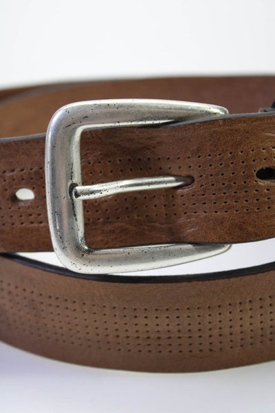Berge Uomo Mens Perforated Leather Medium Width Belt Brown Size 40