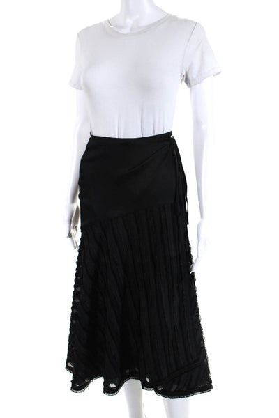 Alexis Womens Black Fringe Detail Textured Maxi Wrap A-Line Skirt Size XS