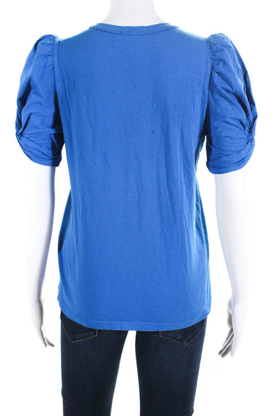 ALC Women's Crewneck Puff Sleeves Blouse Blue Size S