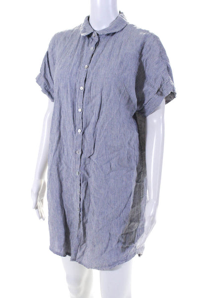 Tahari Womens Short Sleeve Striped Mini Shirt Dress Blue White Linen Size Small