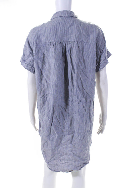 Tahari Womens Short Sleeve Striped Mini Shirt Dress Blue White Linen Size Small