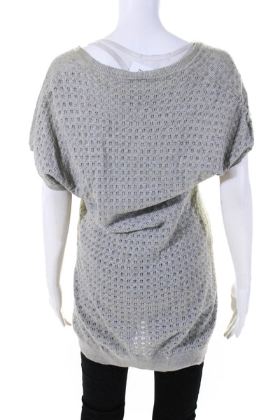 CO OP Barneys New York Womens Open Knit V Neck Shirt Gray Cotton Size Medium