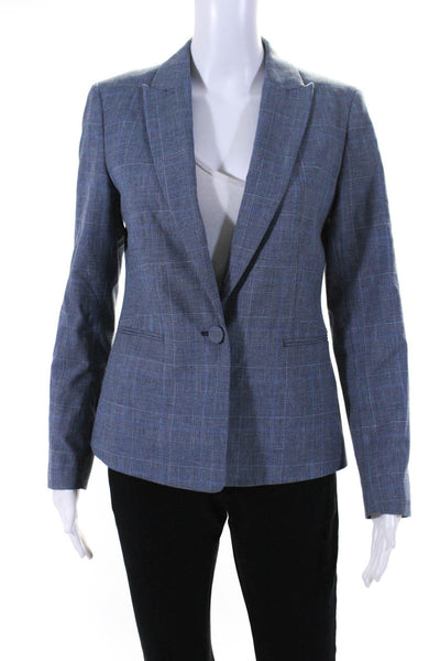 Reiss Womens Single Button Pointed Lapel Glen Plaid Blazer Jacket Blue Size 8