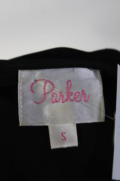 Parker Womens Button Front Metallic Trim Crew Neck Silk Top Black Size Small