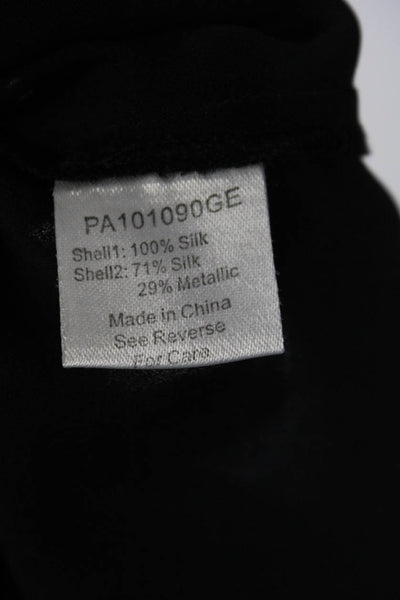 Parker Womens Button Front Metallic Trim Crew Neck Silk Top Black Size Small