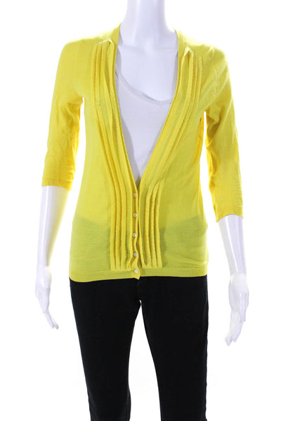 Theory Womens Button Front 3/4 Sleeve V Neck Cardigan Sweater Yellow Size Small