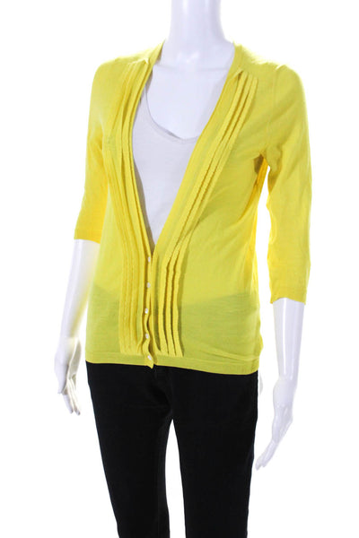Theory Womens Button Front 3/4 Sleeve V Neck Cardigan Sweater Yellow Size Small