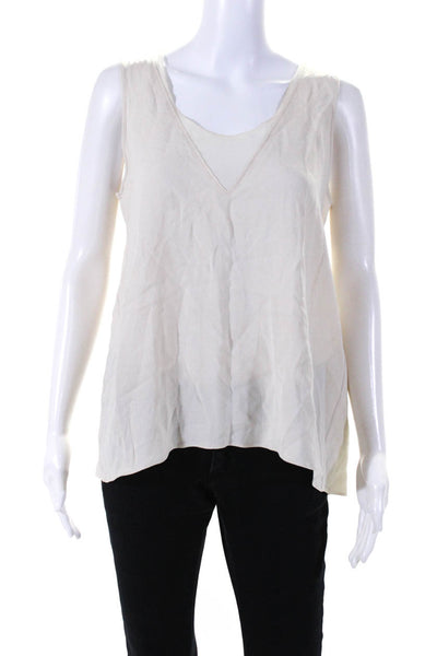 O2nd Womens Sleeveless Scoop Neck Sheer Trim Boxy Top Off White Size 4