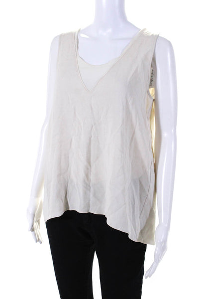 O2nd Womens Sleeveless Scoop Neck Sheer Trim Boxy Top Off White Size 4