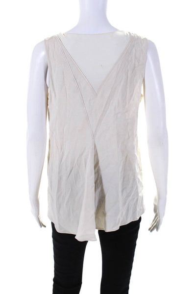 O2nd Womens Sleeveless Scoop Neck Sheer Trim Boxy Top Off White Size 4