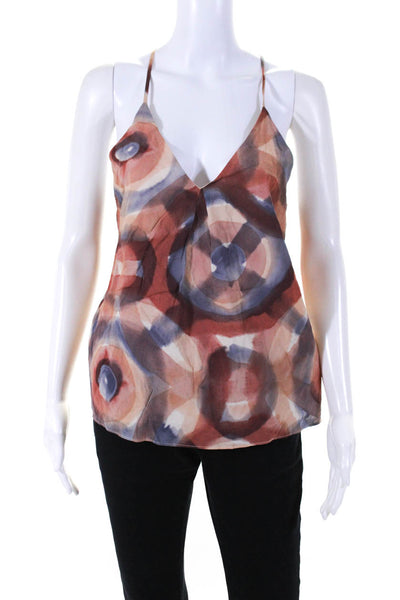 Alice + Olivia Womens Spaghetti Strap V Neck Silk Abstract Top Brown Red Medium