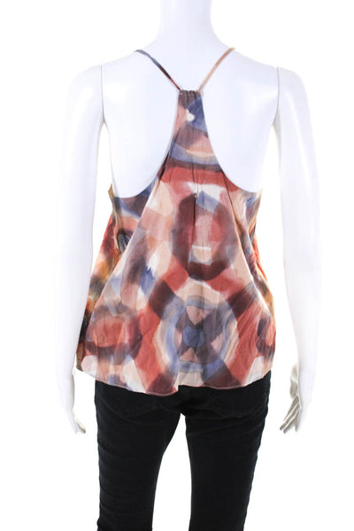 Alice + Olivia Womens Spaghetti Strap V Neck Silk Abstract Top Brown Red Medium