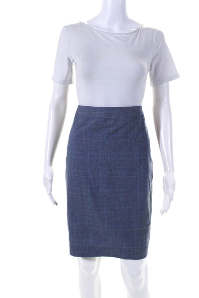 Reiss Womens Back Zip Glen Plaid Knee Length Pencil Skirt Blue Wool Size 8
