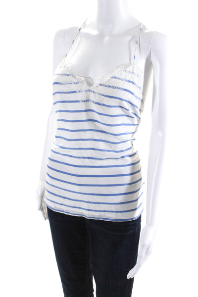 Cami Womens Silk Lace Trim Striped V-Neck Sleeveless Blouse Top White Size L