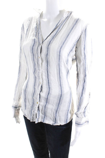 Rachel Zoe Womens Linen Striped Long Sleeve Button-Up Blouse Top White Size M