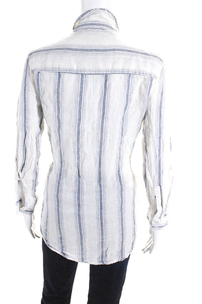 Rachel Zoe Womens Linen Striped Long Sleeve Button-Up Blouse Top White Size M