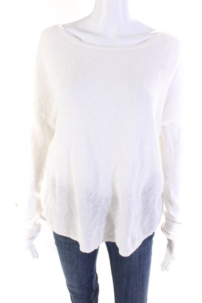 Max Studio Womens Linen Long Sleeves Pullover Thermal Sweater White Size Medium