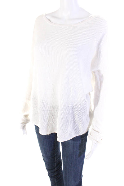 Max Studio Womens Linen Long Sleeves Pullover Thermal Sweater White Size Medium