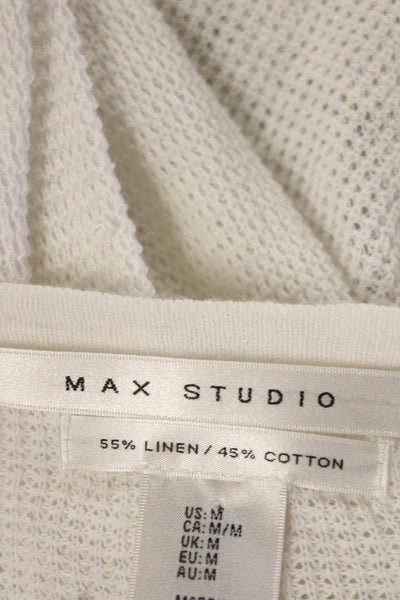 Max Studio Womens Linen Long Sleeves Pullover Thermal Sweater White Size Medium